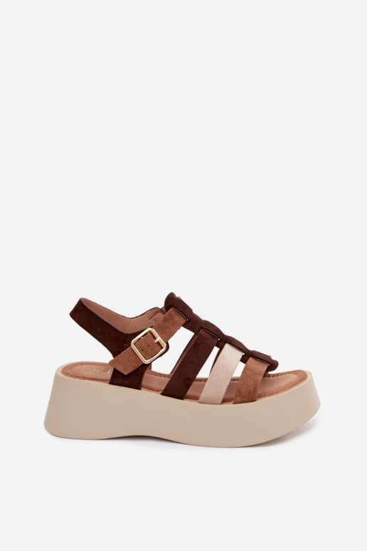Sandali con piattaforma e cinturini in suede artificiale marrone Glimelle