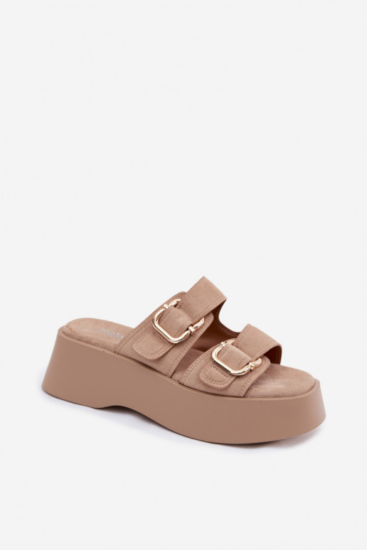 Zoccoli da donna con piattaforma e fibbie in colore oro in ecopelle scamosciata Hazelia