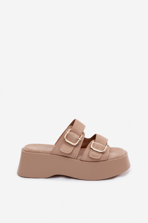 Zoccoli da donna con piattaforma e fibbie in colore oro in ecopelle scamosciata Hazelia