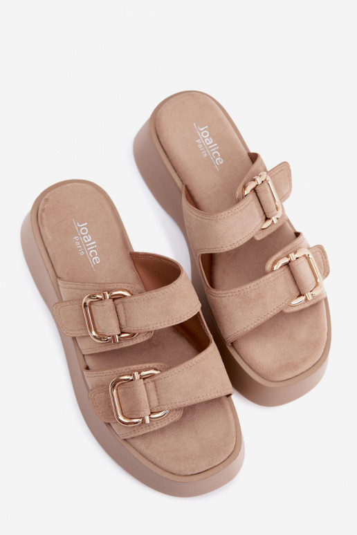 Zoccoli da donna con piattaforma e fibbie in colore oro in ecopelle scamosciata Hazelia
