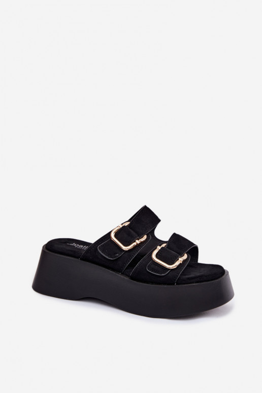 Zoccoli da donna con piattaforma e fibbie in colore nero in ecopelle scamosciata Hazelia