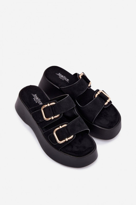 Zoccoli da donna con piattaforma e fibbie in colore nero in ecopelle scamosciata Hazelia