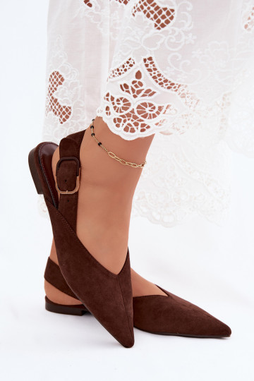 Ballerine da donna con fibbie in colore marrone scuro Tanelia