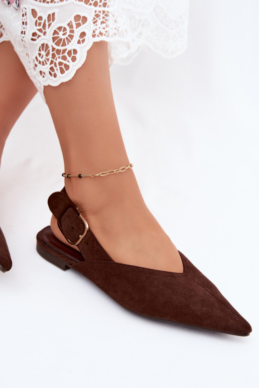 Ballerine da donna con fibbie in colore marrone scuro Tanelia