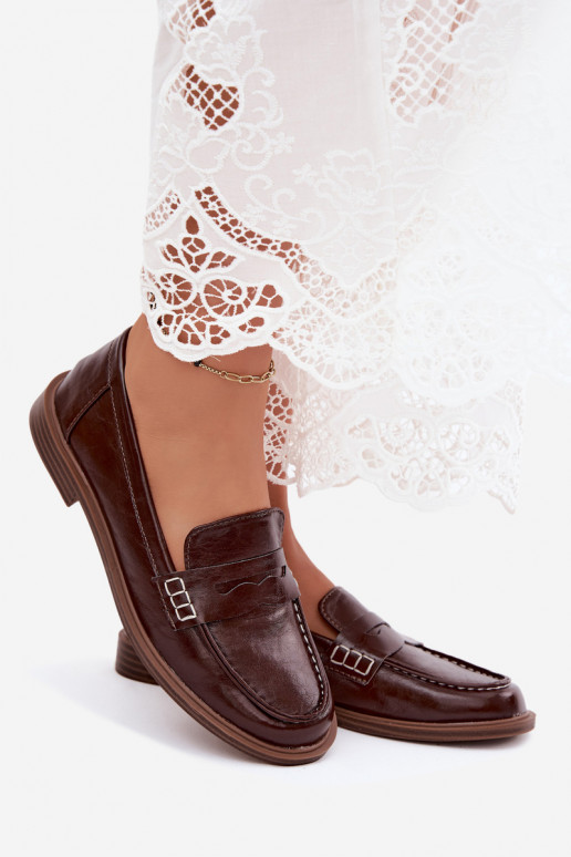 Mocassini da donna in vernice color cioccolato in ecopelle Roslyn