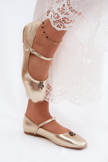 Ballerine da donna con cinturini e fibbie in colore oro in ecopelle Pinea