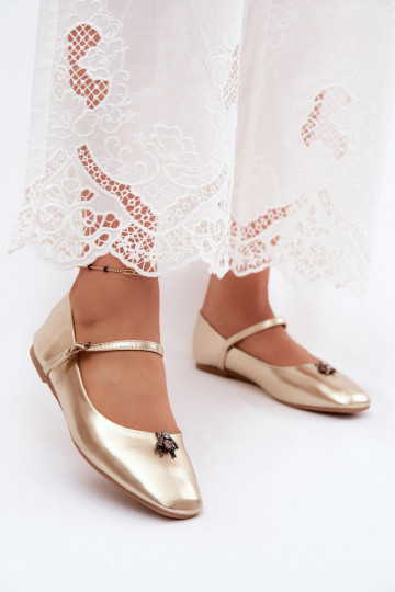 Ballerine da donna con cinturini e fibbie in colore oro in ecopelle Pinea 2