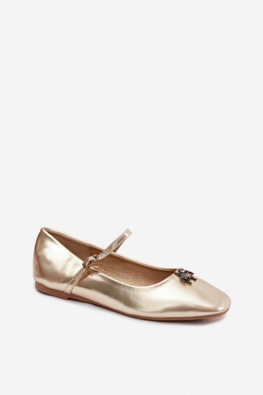 Ballerine da donna con cinturini e fibbie in colore oro in ecopelle Pinea