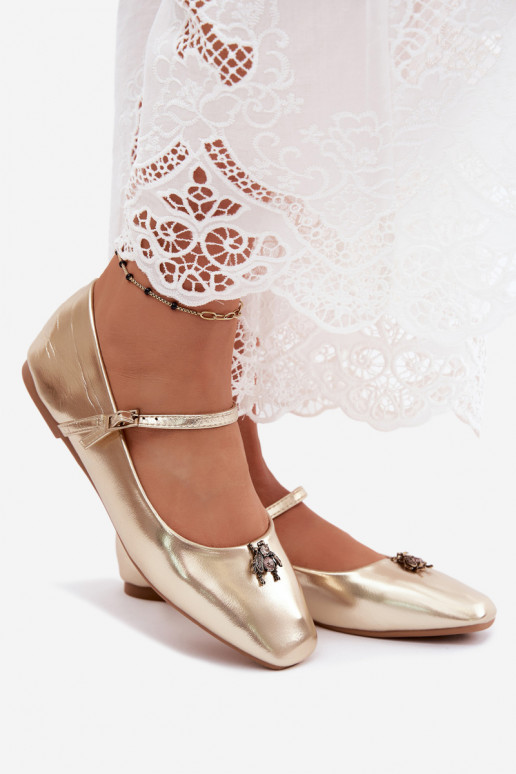 Ballerine da donna con cinturini e fibbie in colore oro in ecopelle Pinea