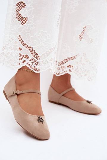 Ballerine da donna con cinturini e fibbie in colore sabbia in ecopelle scamosciata Pinea 2