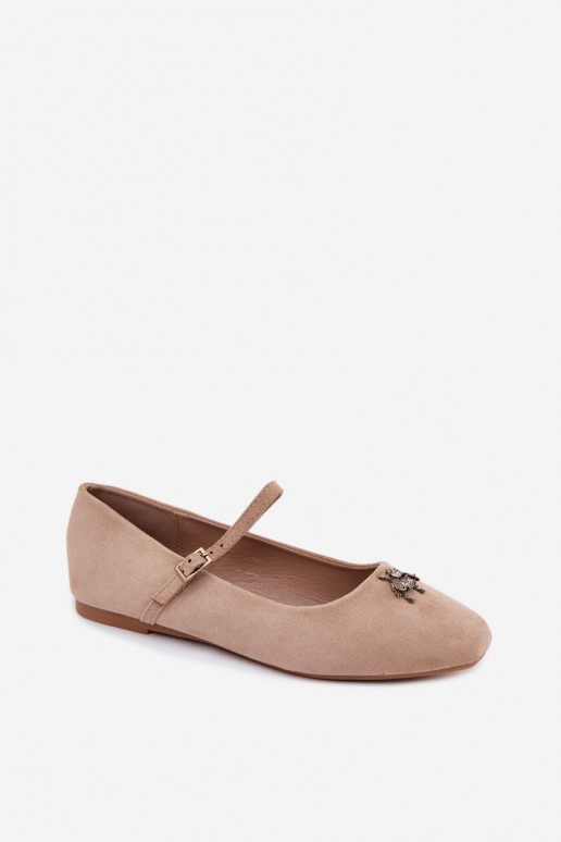 Ballerine da donna con cinturini e fibbie in colore sabbia in ecopelle scamosciata Pinea