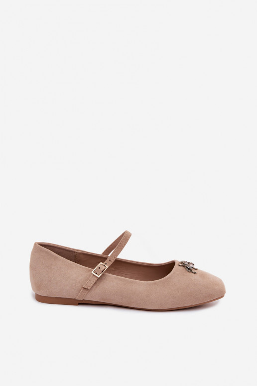 Ballerine da donna con cinturini e fibbie in colore sabbia in ecopelle scamosciata Pinea