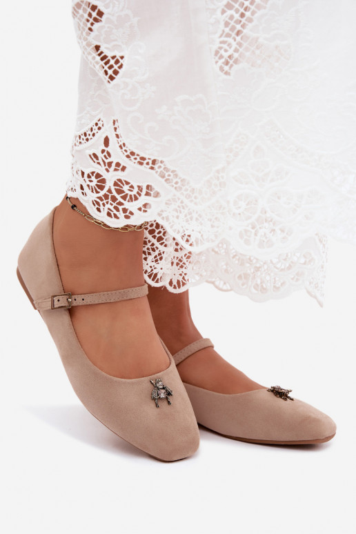 Ballerine da donna con cinturini e fibbie in colore sabbia in ecopelle scamosciata Pinea