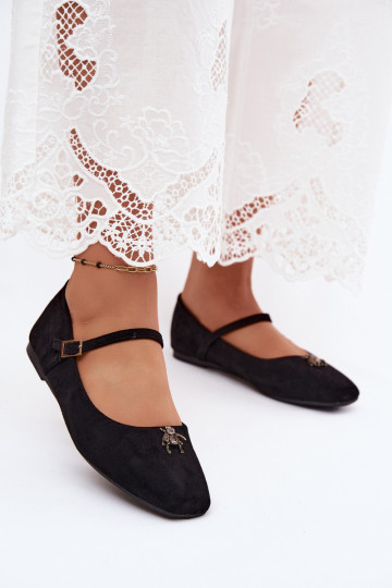 Ballerine da donna con cinturini e fibbie in colore nero in ecopelle scamosciata Pinea