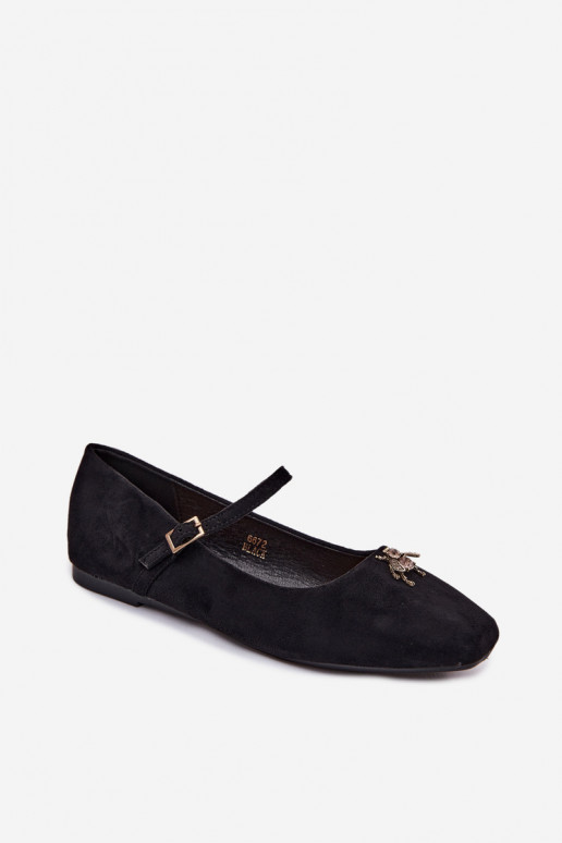 Ballerine da donna con cinturini e fibbie in colore nero in ecopelle scamosciata Pinea