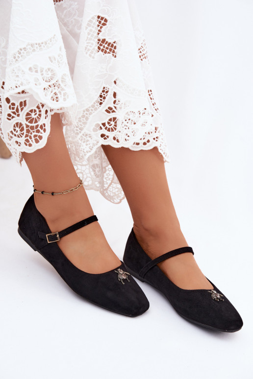 Ballerine da donna con cinturini e fibbie in colore nero in ecopelle scamosciata Pinea