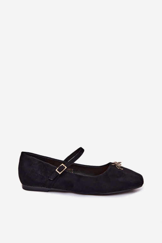Ballerine da donna con cinturini e fibbie in colore nero in ecopelle scamosciata Pinea
