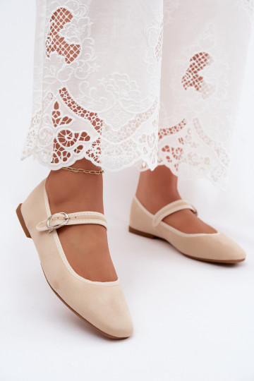 Ballerine da donna con cinturini in colore sabbia in ecopelle scamosciata Birchia 2