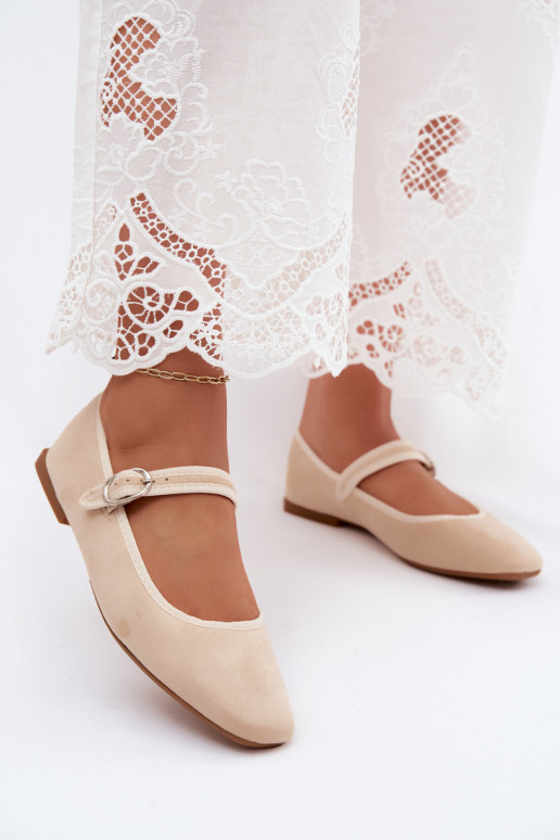 Ballerine da donna con cinturini in colore sabbia in ecopelle scamosciata Birchia