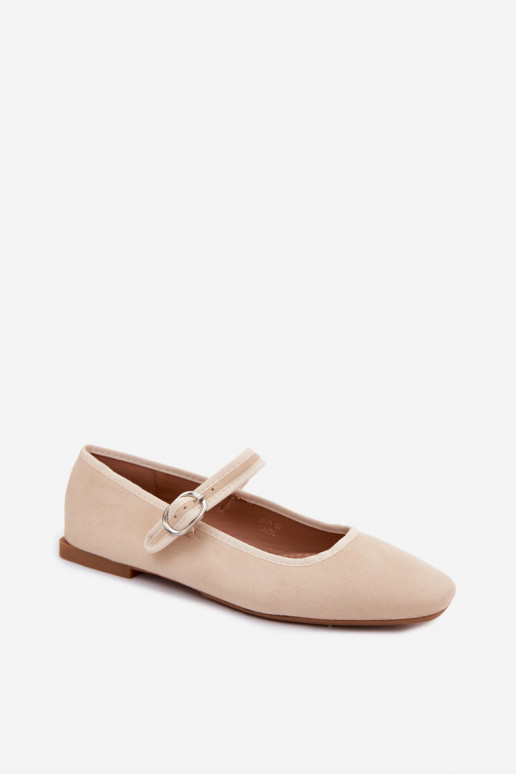 Ballerine da donna con cinturini in colore sabbia in ecopelle scamosciata Birchia