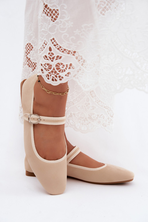 Ballerine da donna con cinturini in colore sabbia in ecopelle scamosciata Birchia