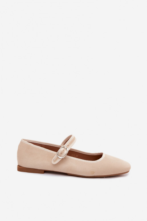 Ballerine da donna con cinturini in colore sabbia in ecopelle scamosciata Birchia