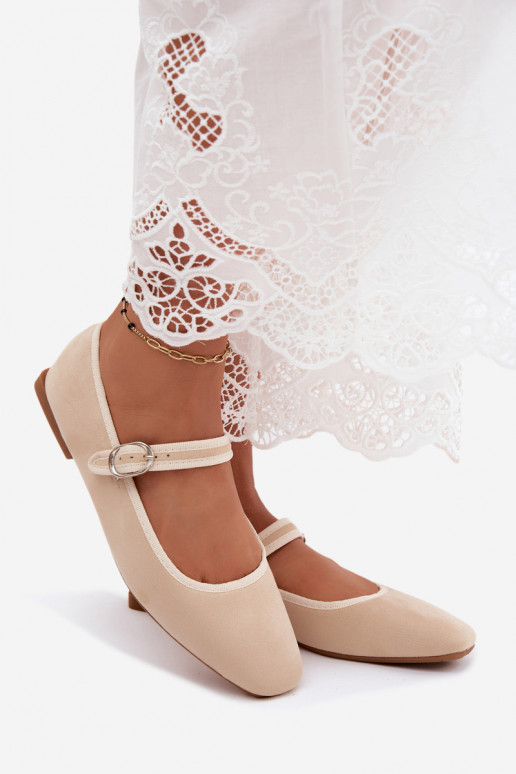 Ballerine da donna con cinturini in colore sabbia in ecopelle scamosciata Birchia