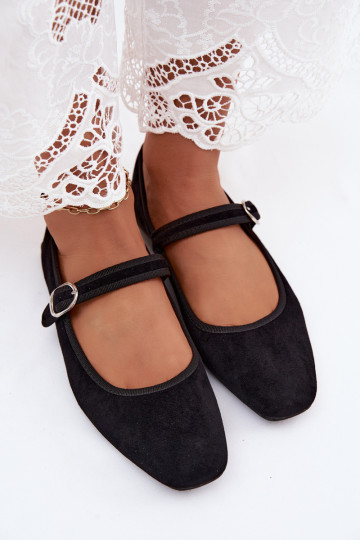 Ballerine da donna con cinturini in colore nero in ecopelle scamosciata Birchia