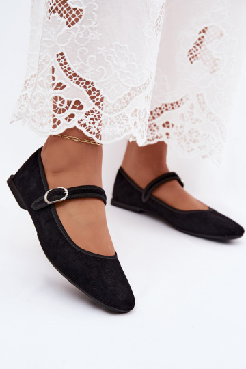 Ballerine da donna con cinturini in colore nero in ecopelle scamosciata Birchia 2
