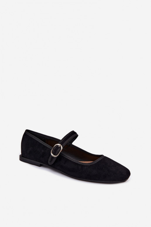 Ballerine da donna con cinturini in colore nero in ecopelle scamosciata Birchia