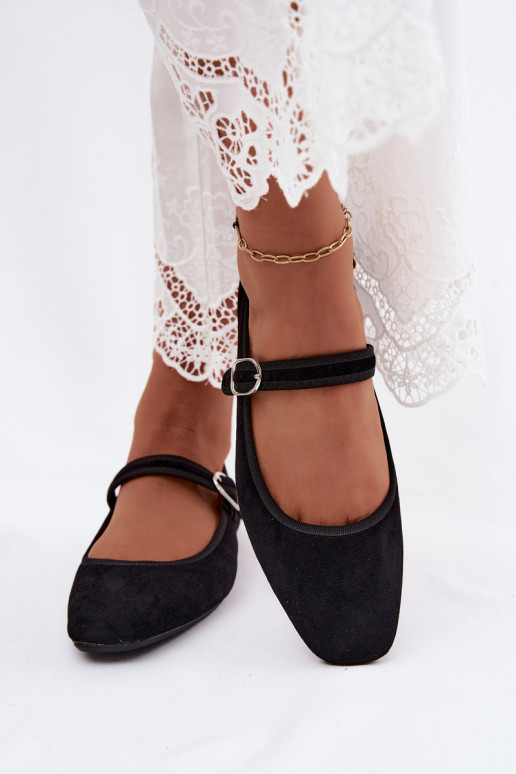 Ballerine da donna con cinturini in colore nero in ecopelle scamosciata Birchia