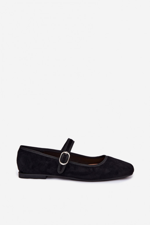 Ballerine da donna con cinturini in colore nero in ecopelle scamosciata Birchia