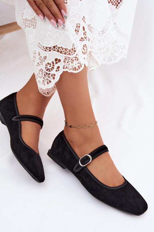 Ballerine da donna con cinturini in colore nero in ecopelle scamosciata Birchia