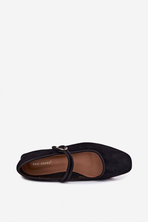 Ballerine da donna con cinturini in colore nero in ecopelle scamosciata Birchia