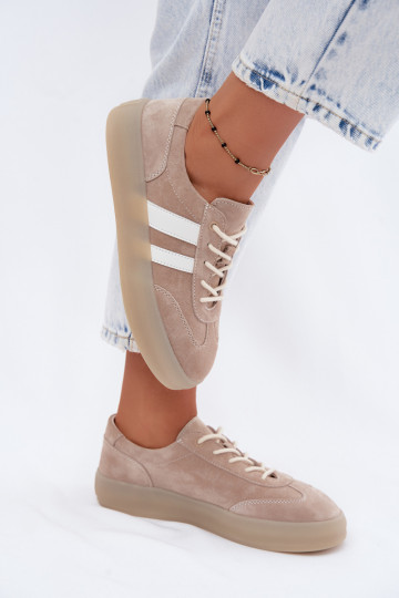 Sneakers beige in faux suede con piattaforma Coralia