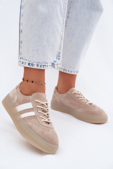 Sneakers beige in faux suede con piattaforma Coralia 2