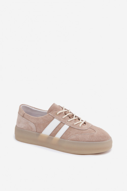 Sneakers beige in faux suede con piattaforma Coralia