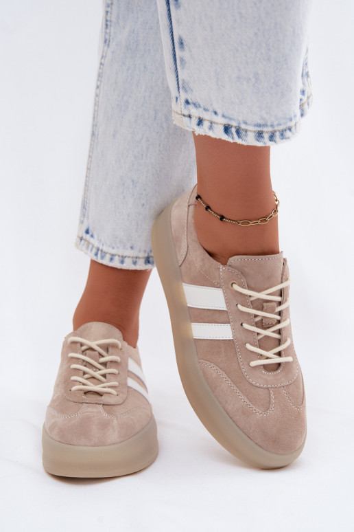 Sneakers beige in faux suede con piattaforma Coralia