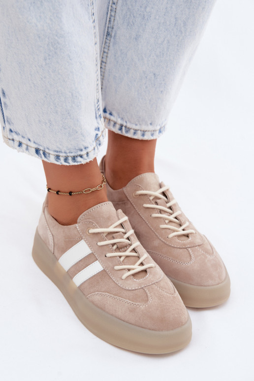 Sneakers beige in faux suede con piattaforma Coralia