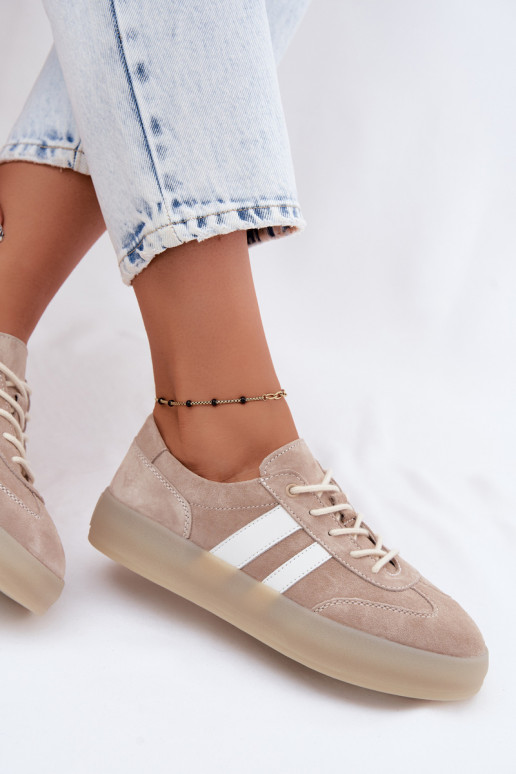 Sneakers beige in faux suede con piattaforma Coralia