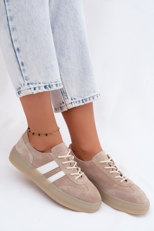 Sneakers beige in faux suede con piattaforma Coralia