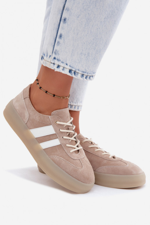 Sneakers beige in faux suede con piattaforma Coralia