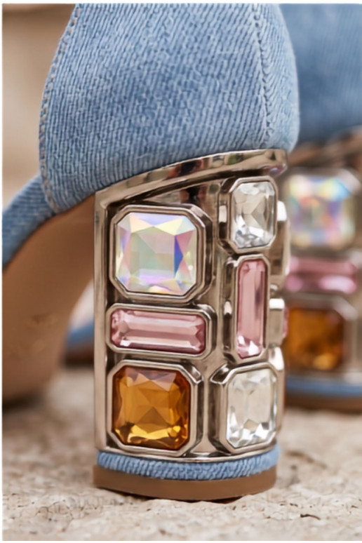 Sandali con tacco alto da donna con borchie scintillanti in denim Cloudie