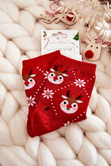 Calze di Natale da donna con luccichio in rosso Reindeers