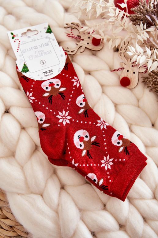 Calze di Natale da donna con luccichio in rosso Reindeers