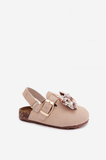 Zoccoli per bambini con fiocchi in colore sabbia Rosella