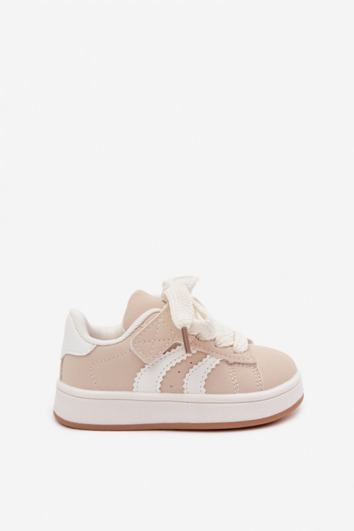 Sneakers per bambini con chiusure in velcro in ecopelle sabbia Zoya