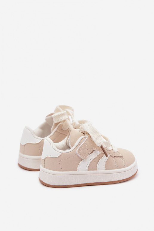 Sneakers per bambini con chiusure in velcro in ecopelle sabbia Zoya