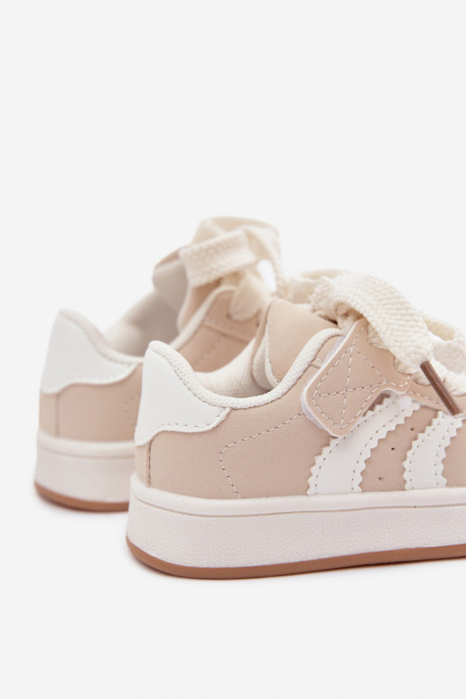 Sneakers per bambini con chiusure in velcro in ecopelle sabbia Zoya