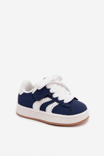 Sneakers per bambini con chiusure in velcro in ecopelle blu scuro Zoya